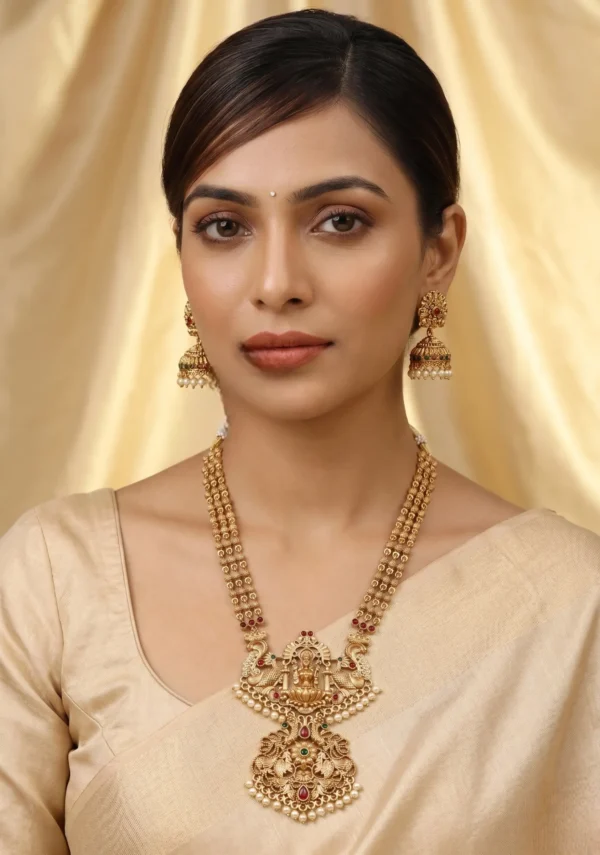 Laxmi Design Long Necklace Set With White Pearls Paired With Earring For Women and Girls. Jewellery Set