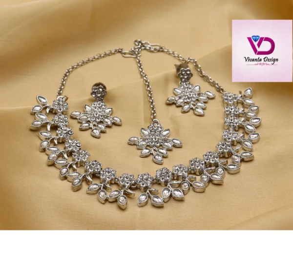 Vivanta design white Rhodium Choker Necklace for women and Girls Jewellery Set
