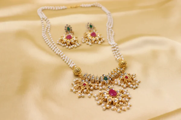 Premium Quality PERAL CZ STONE NECKLACE WITH EARRING WOMAN JEWELLY SET
