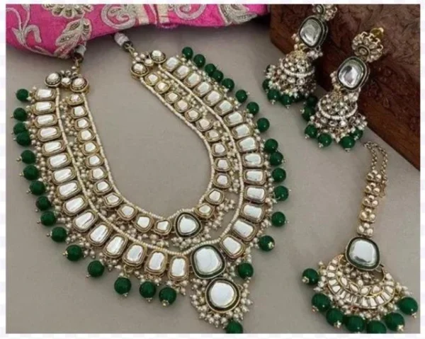 White Gold Plated Kundan Rani Har Combo Set