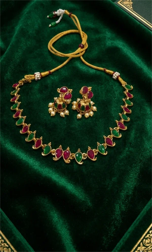 Premium Quality Prabh ruby green STONE NECKLACE WITH EARRING WOMAN JEWELLY SET